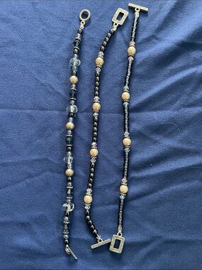 3-Pack Handmade Black and Gold Beaded Toggle Bracelet - Women Jewelry